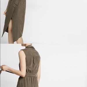 Olive button down dress with open thigh and lapel